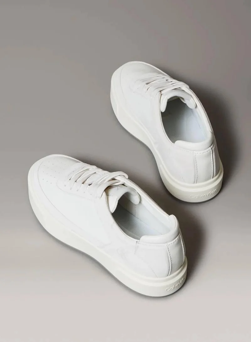 Calvin Klein Jeans Lily White/Desert Taupe Leather And Suede Signature Trainers for Women | Best Price UAE