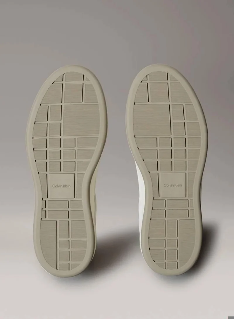 Calvin Klein Jeans Lily White/Desert Taupe Leather And Suede Signature Trainers for Women | Best Price UAE