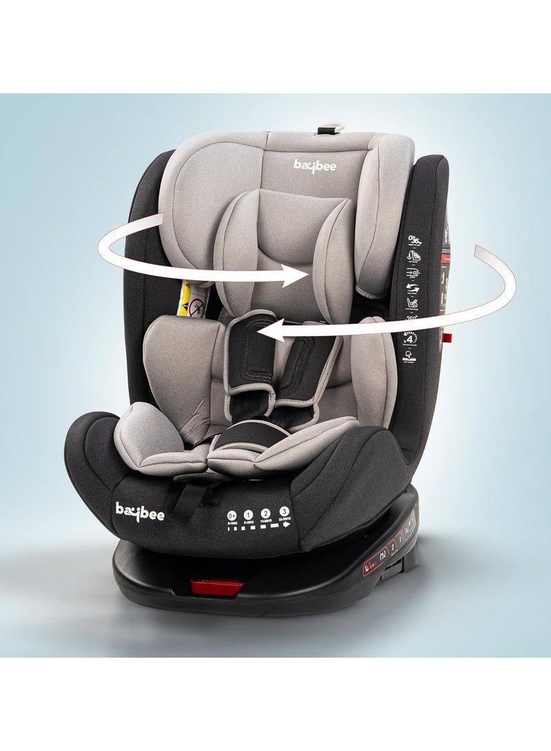 BAYBEE Convertible Car Seat for Baby 0 to 12 Years with 360Â° Rotatable, ISOFIX, 3 Position Recline, Headrest Adjustable ECE R44/04 Safety Certified Baby Car Seat for Toddlers Kids Boys Girls Grey - Image 1