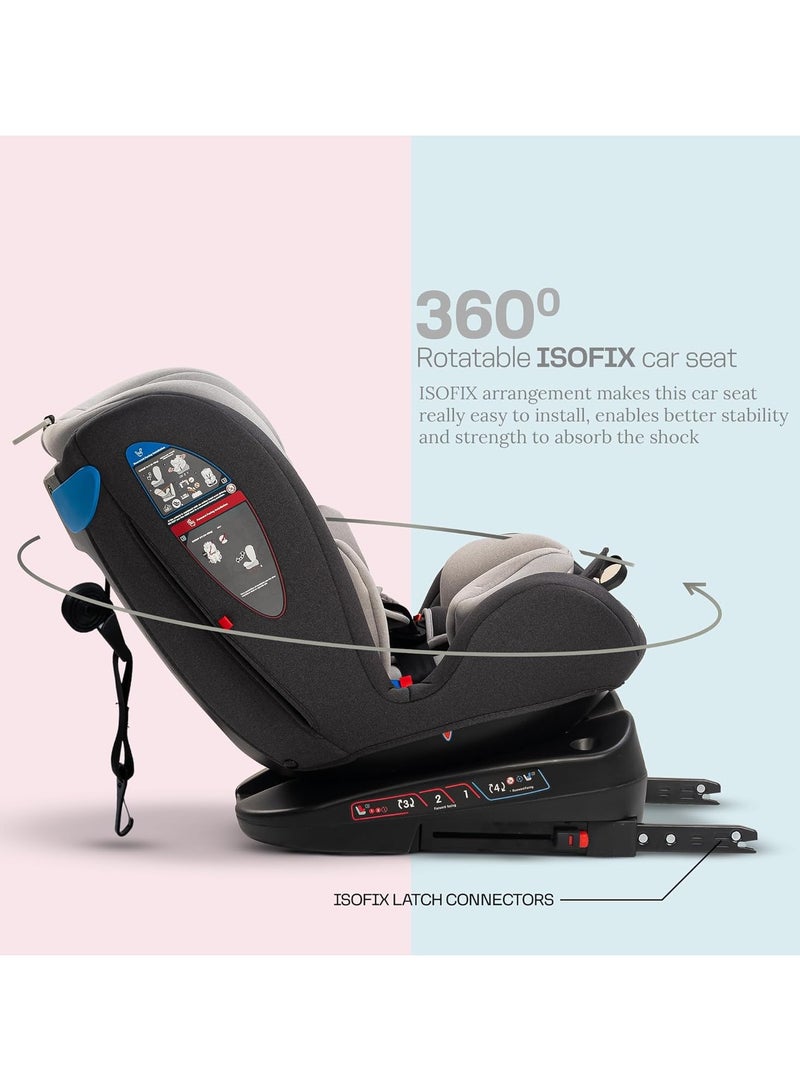 BAYBEE Convertible Car Seat for Baby 0 to 12 Years with 360Â° Rotatable, ISOFIX, 3 Position Recline, Headrest Adjustable ECE R44/04 Safety Certified Baby Car Seat for Toddlers Kids Boys Girls Grey - Image 3