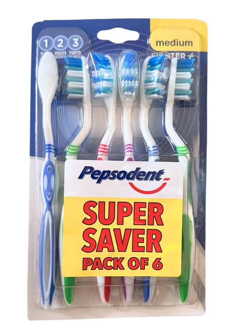 Fighter+ Toothbrush, medium, Super Saver Pack of 6