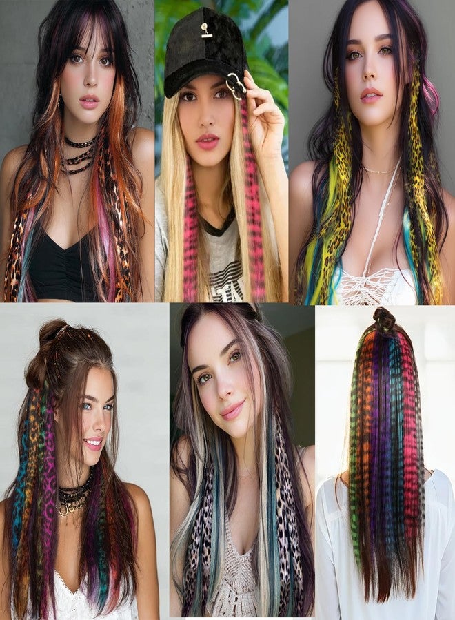 EXTACIO 10pcs/pack Scene Hair Extensions Synthetic Clip in Leopard print Hair piece 18inch Long Straight Colorful striped Hairpieces Halloween Party Cosplay Y2K Use for Women - Image 5