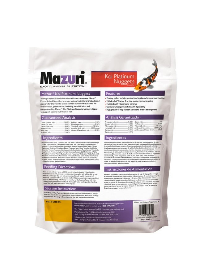 Mazuri Koi | Platinum Nuggets Nutritionally Complete Koi Fish Food | for Medium Koi - 3.5 Pound (3.5 lb.) Bag - pzsku/Z8C9CC958646ADFF5DAD6Z/45/_/1737031641/b42cf493-bb48-4c5e-a85b-b0b2cd9ed7b9