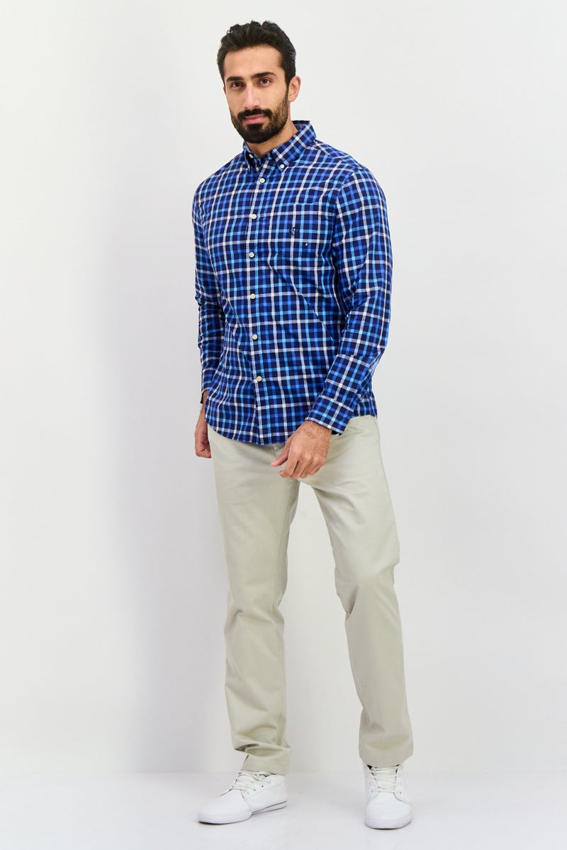 Chaps Men Custom Fit Grid Pattern Long Sleeves Casual Shirt, Multicolor - Image 3