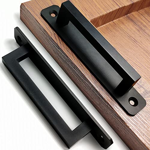 Westablize 12 Pack 5 Inch 128 mm Matte Black Square Cabinet Handles with Base Plate Aluminum Cabinet Pulls Drawer Pulls Sliding Door Pulls Black Cabinet Handles - Image 2