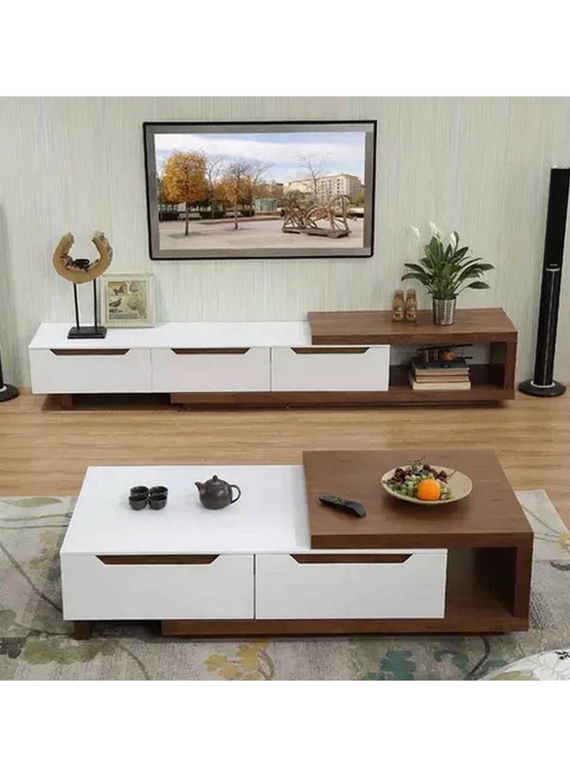 Furniture Factory White and brown MDF wood TV unit and coffee table - 2 pieces - Image 1