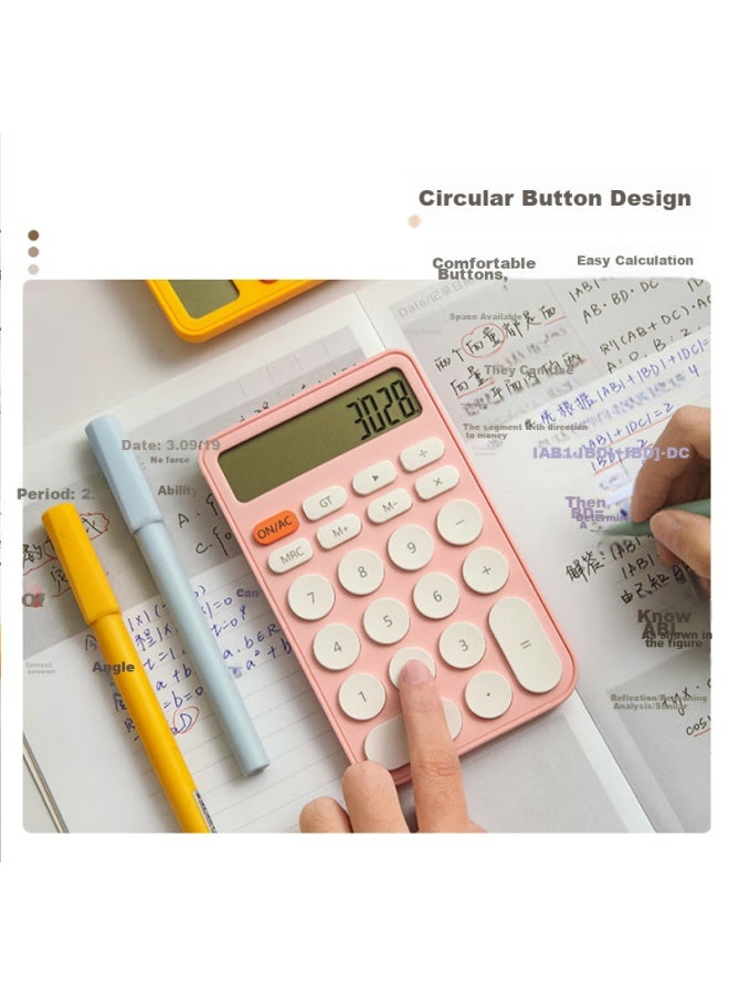 Candy-colored 12-digit Large Screen Calculator For Students Exams Office Mini Portable High-value Accounting Calculator Peach Pink - Image 2