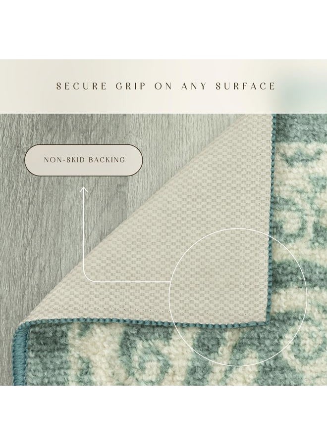 Maples Rugs Pelham Vintage Kitchen Rugs Non Skid Accent Area Carpet [Made in USA], 2'6 x 3'10, Light Spa - Image 5