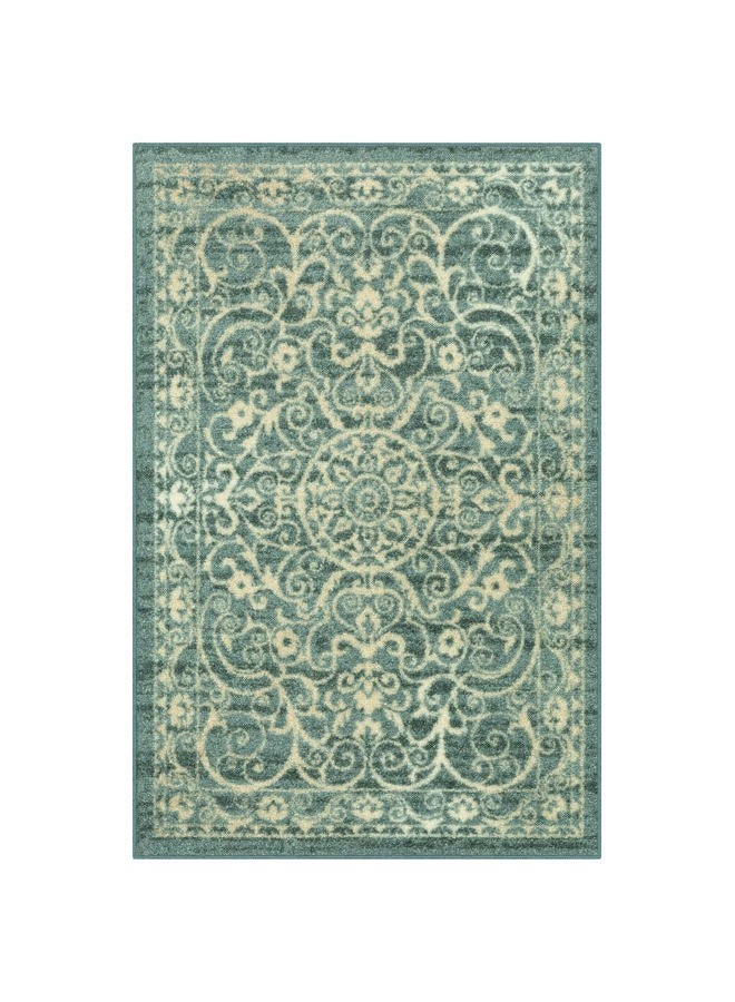 Maples Rugs Pelham Vintage Kitchen Rugs Non Skid Accent Area Carpet [Made in USA], 2'6 x 3'10, Light Spa - Image 1