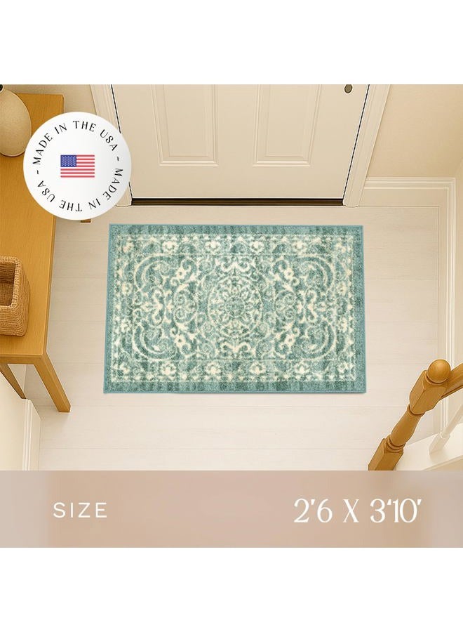 Maples Rugs Pelham Vintage Kitchen Rugs Non Skid Accent Area Carpet [Made in USA], 2'6 x 3'10, Light Spa - Image 3