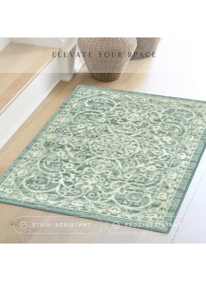 Maples Rugs Pelham Vintage Kitchen Rugs Non Skid Accent Area Carpet [Made in USA], 2'6 x 3'10, Light Spa - Image 2