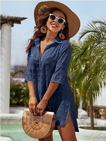 2023 Boho Chiffon Tassel Loose Blouse for Women Dark blue - Image 1