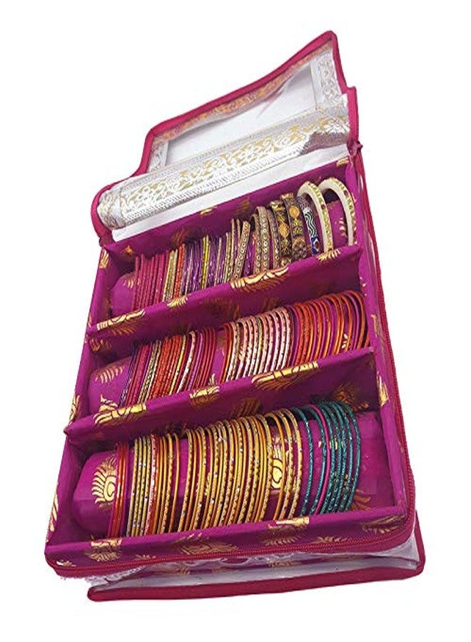 Ankit Traders Fancy Brocade Hardboard Bangle Box - Jewellery Storage Organizer (Pink, 3 Rod) - Image 4