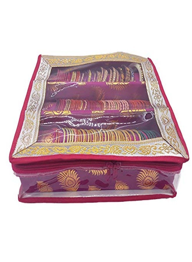 Ankit Traders Fancy Brocade Hardboard Bangle Box - Jewellery Storage Organizer (Pink, 3 Rod) - Image 2