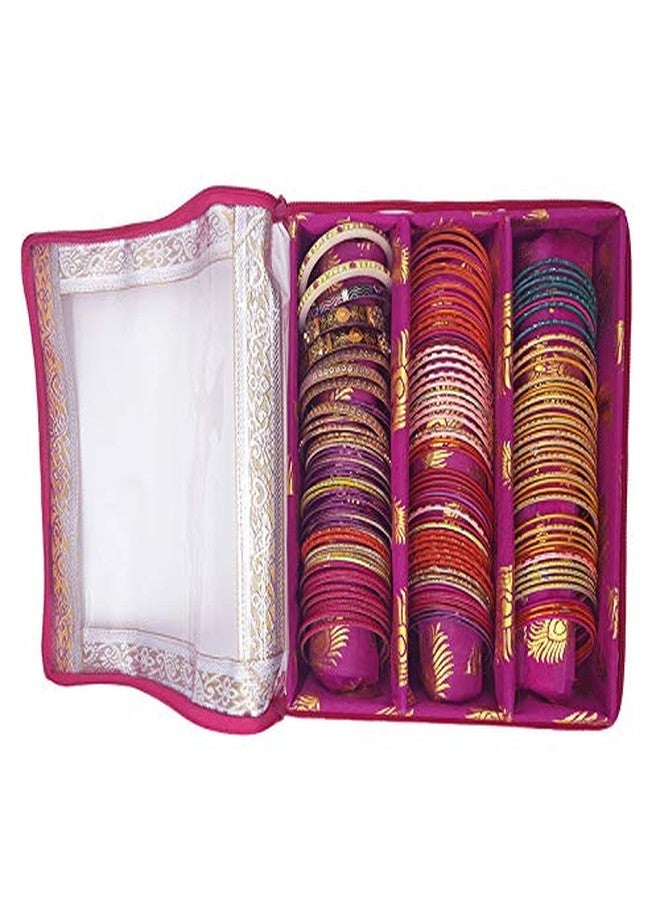 Ankit Traders Fancy Brocade Hardboard Bangle Box - Jewellery Storage Organizer (Pink, 3 Rod) - Image 3