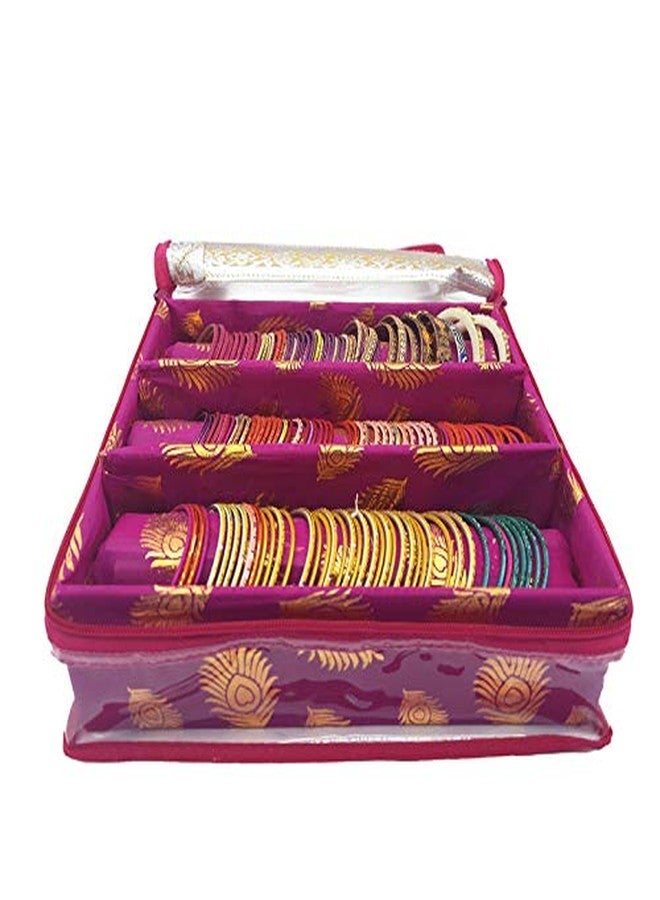 Ankit Traders Fancy Brocade Hardboard Bangle Box - Jewellery Storage Organizer (Pink, 3 Rod) - Image 1