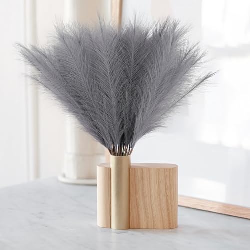 obbsie 50pcs Faux Pampas Grass Grey, 21.6" Short Artificial Pompous Grass Floral Fake Pompas Grass Branches Vase Filler Flower Arrangement for Home Wedding Boho Decor - Image 2