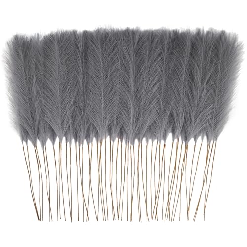obbsie 50pcs Faux Pampas Grass Grey, 21.6" Short Artificial Pompous Grass Floral Fake Pompas Grass Branches Vase Filler Flower Arrangement for Home Wedding Boho Decor - Image 1