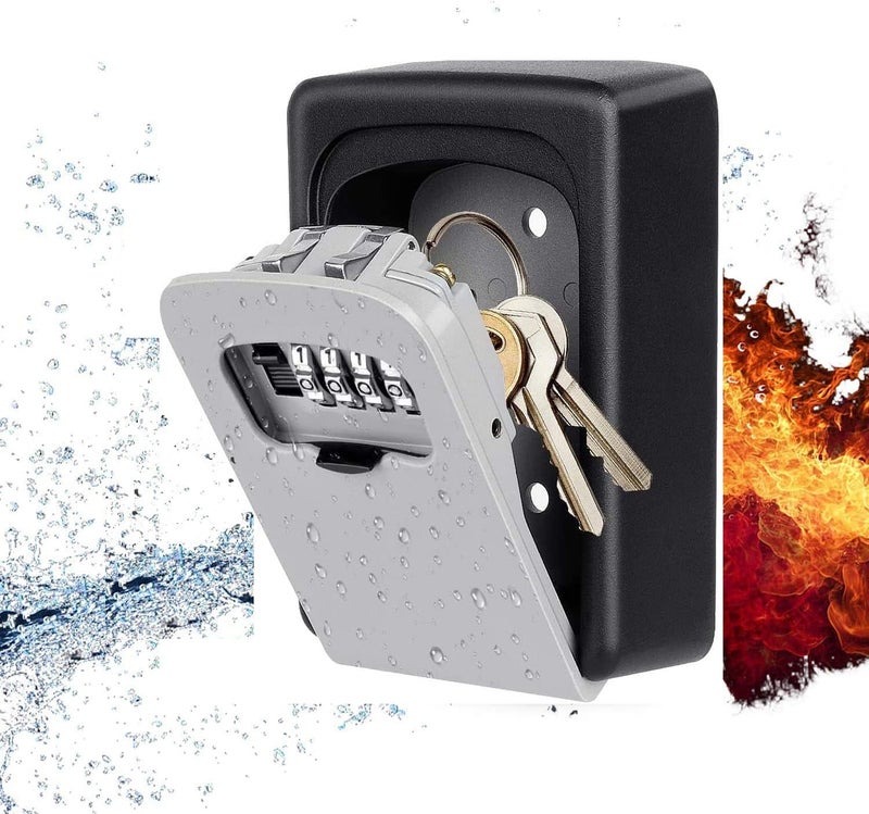 [Upgrade] Security Key Lock Box, 4 Digit Metal Outdoor Safe Key Box, Weatherproof Lock Box For House Key, Wall Mount Key Storage, Resettable Code, For Outdoor And Indoor (Gray) - Image 1