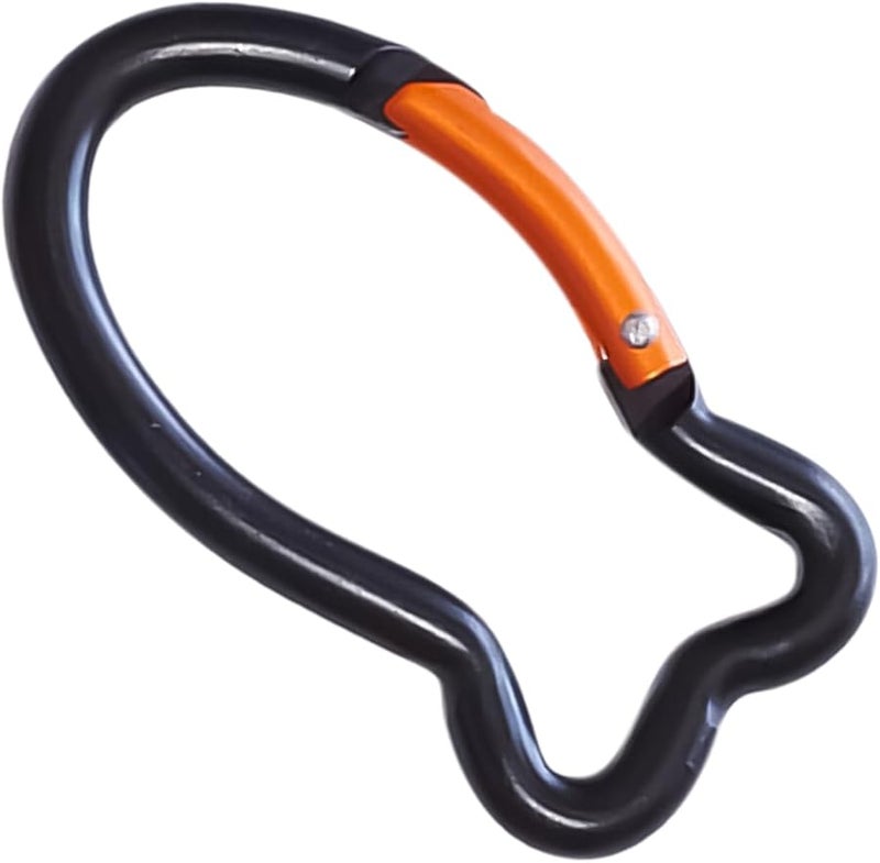 Black Heavy Duty Carabiner Keychain Hooks Fish Bone Shape Spring Hook for Outdoor Camping - Image 1