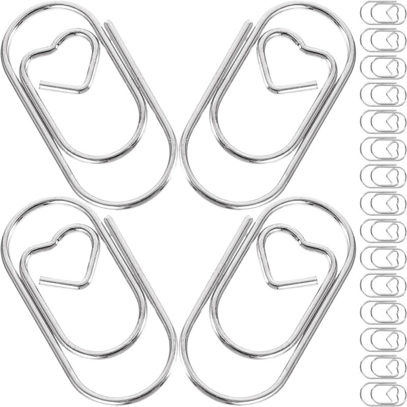 Silver Heart-Shaped Mini Paper Clips for Office School Document Organization 50pcs - Image 2