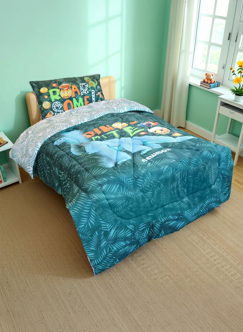 Kidz Klub 2-Piece Kids Dinomite Smiley Comforter Set (135 x 220cm)- Reversible Kids Bedding Design, Limited- Edition Digital Printed Design for Boys, Set Includes 1-Piece Comforter and 1-Piece Pillow Cover  - Image 1