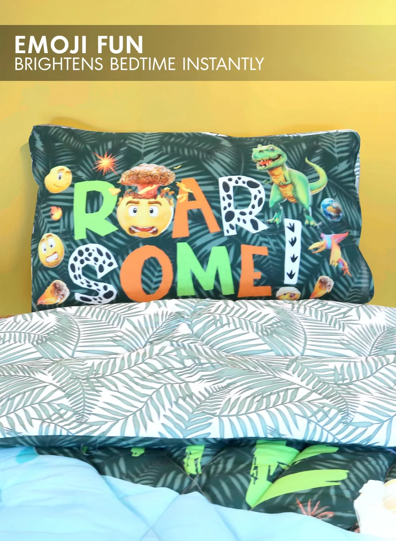 كيدز كلوب طقم لحاف ديناصور سمايلي قطعتين للأطفال  ×  سم - تصميم مفروشات أطفال قابل للعكس، تصميم مطبوع رقمي إصدار محدود للأولاد، الطقم يشمل لحاف قطعة وغطاء وسادة قطعة