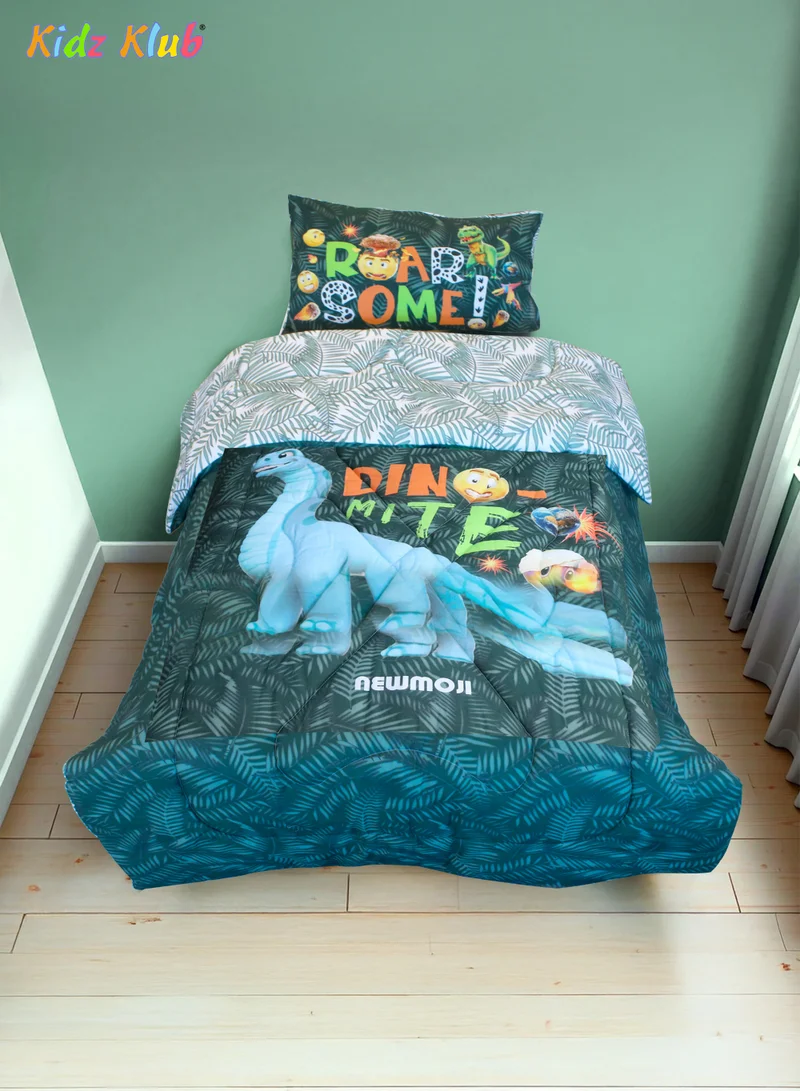 Kidz Klub 2-Piece Kids Dinomite Smiley Comforter Set (135 x 220cm)- Reversible Kids Bedding Design, Limited- Edition Digital Printed Design for Boys, Set Includes 1-Piece Comforter and 1-Piece Pillow Cover