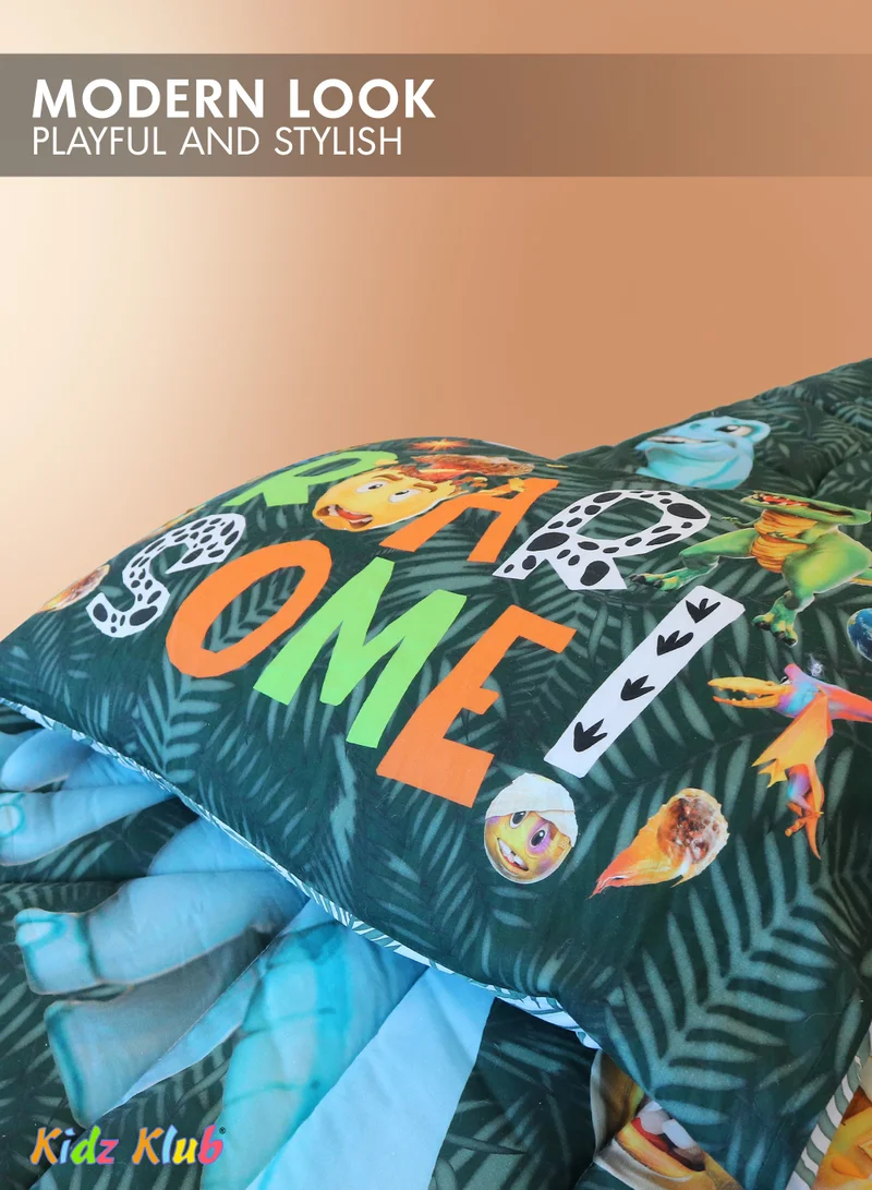 Kidz Klub 2-Piece Kids Dinomite Smiley Comforter Set (135 x 220cm)- Reversible Kids Bedding Design, Limited- Edition Digital Printed Design for Boys, Set Includes 1-Piece Comforter and 1-Piece Pillow Cover