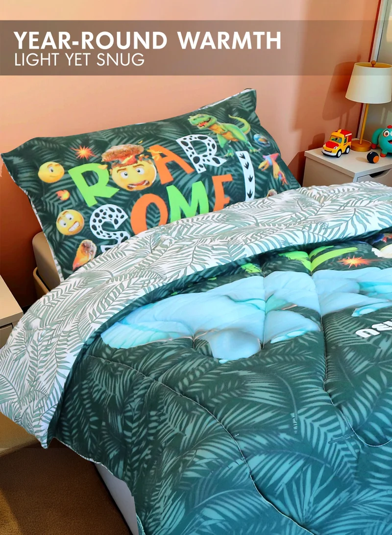 Kidz Klub 2-Piece Kids Dinomite Smiley Comforter Set (135 x 220cm)- Reversible Kids Bedding Design, Limited- Edition Digital Printed Design for Boys, Set Includes 1-Piece Comforter and 1-Piece Pillow Cover