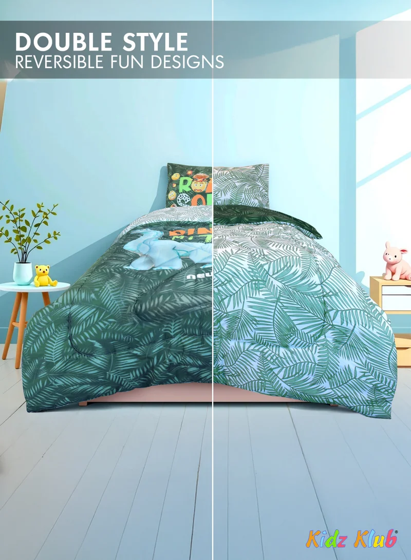 Kidz Klub 2-Piece Kids Dinomite Smiley Comforter Set (135 x 220cm)- Reversible Kids Bedding Design, Limited- Edition Digital Printed Design for Boys, Set Includes 1-Piece Comforter and 1-Piece Pillow Cover