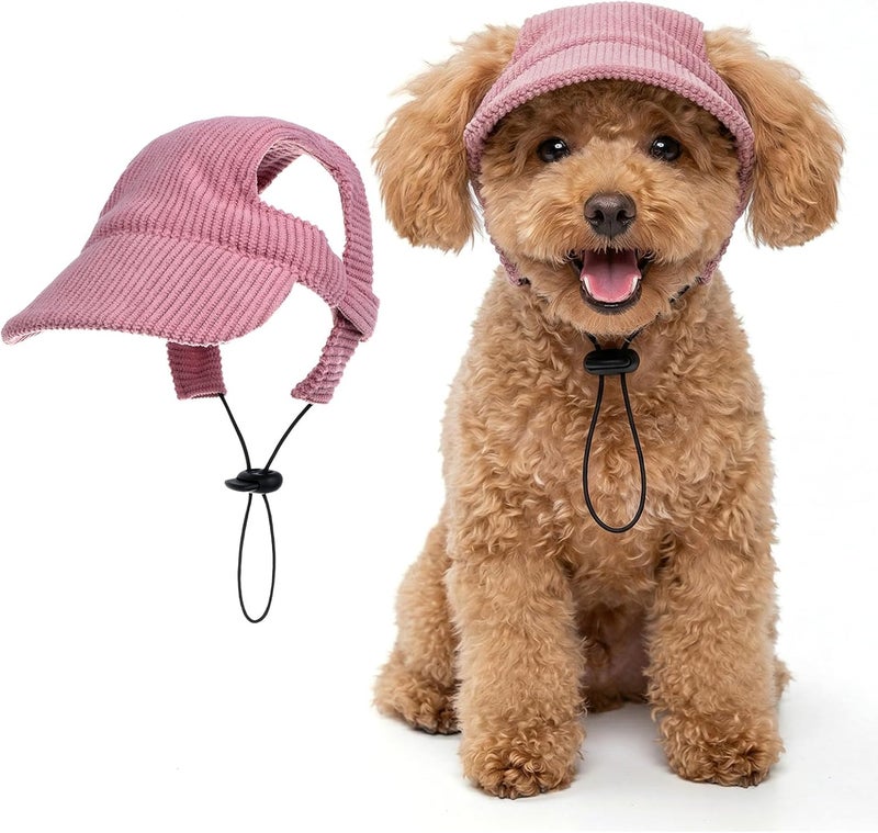 Rbenxia Dog Sun Hat with Ear Holes, Pet Summer Beach Visor Hat with Adjustable Chin Strap, Puppy Sunbonnet Headdress, Dog Baseball Cap for Outdoor Sun Protection(Pink, Small) - Image 1