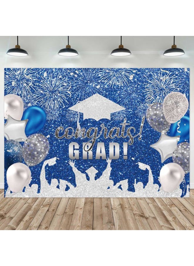 Felortte 10x8FT Polyester Fabric Blue and Silver Graduation Photography Backdrop Class of 2025 Background Bachelor Cap Balloon for Grad Congrats Prom Party Decoration Banner Picture Photo Studio  - Image 1