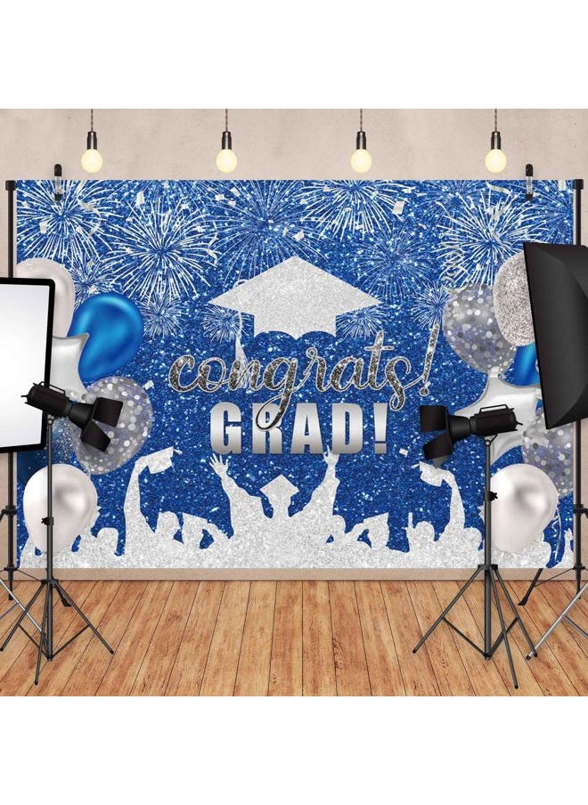 Felortte 10x8FT Polyester Fabric Blue and Silver Graduation Photography Backdrop Class of 2025 Background Bachelor Cap Balloon for Grad Congrats Prom Party Decoration Banner Picture Photo Studio  - Image 2