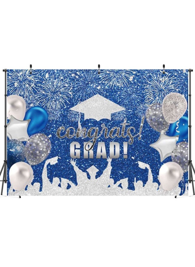 Felortte 10x8FT Polyester Fabric Blue and Silver Graduation Photography Backdrop Class of 2025 Background Bachelor Cap Balloon for Grad Congrats Prom Party Decoration Banner Picture Photo Studio  - Image 5