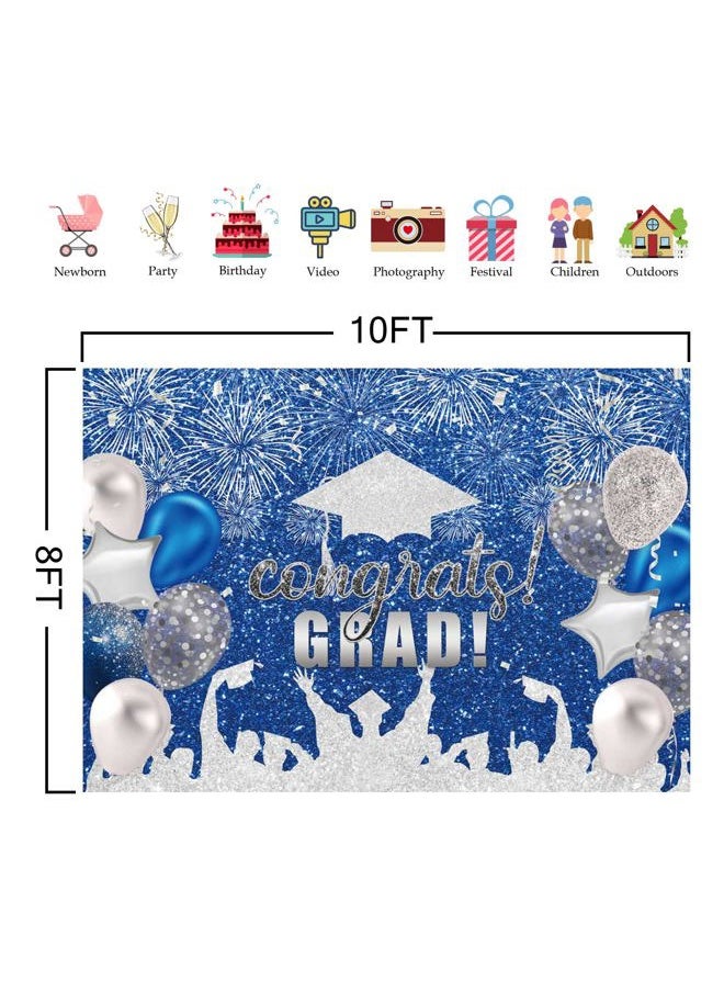 Felortte 10x8FT Polyester Fabric Blue and Silver Graduation Photography Backdrop Class of 2025 Background Bachelor Cap Balloon for Grad Congrats Prom Party Decoration Banner Picture Photo Studio  - Image 4