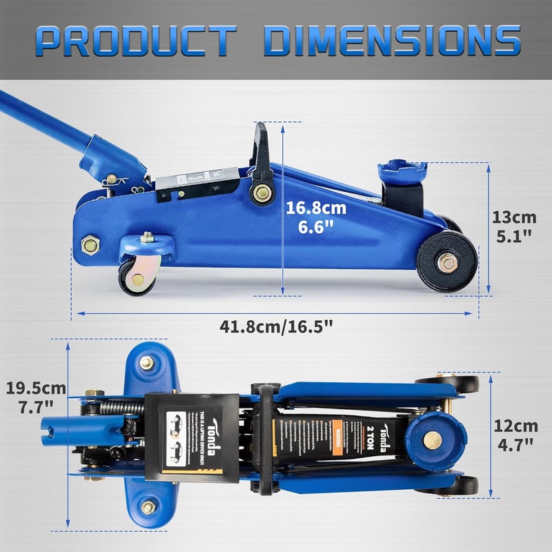 TONDA Floor Jack, Hydraulic Portable Car Lift Jack, 2 Ton (4,000 lb) Capacity, Blue - Image 2