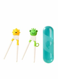 KASTWAVE Training Chopsticks for Kids, 2 Pcs Kids Learning Chopsticks,   with Dinosaur Head, Non-slippery Indented Tips and Adjustable Finger Holders, Easy to Use and Clean  - Image 1