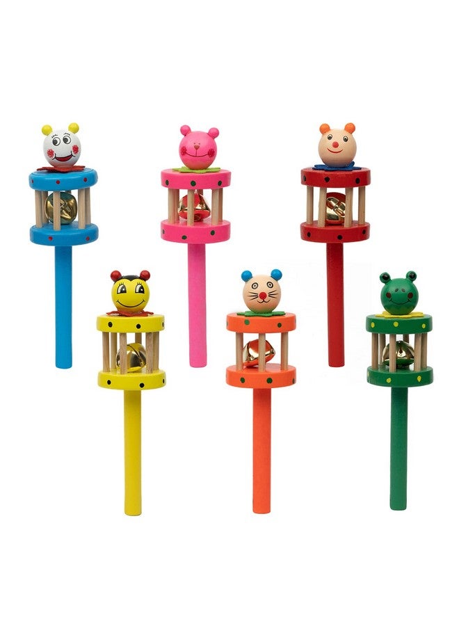 Toolart® Non Toxic Colorful Wooden Baby Rattle Toy - Set of 6 (CAGE) (Color May Vary) - Image 1