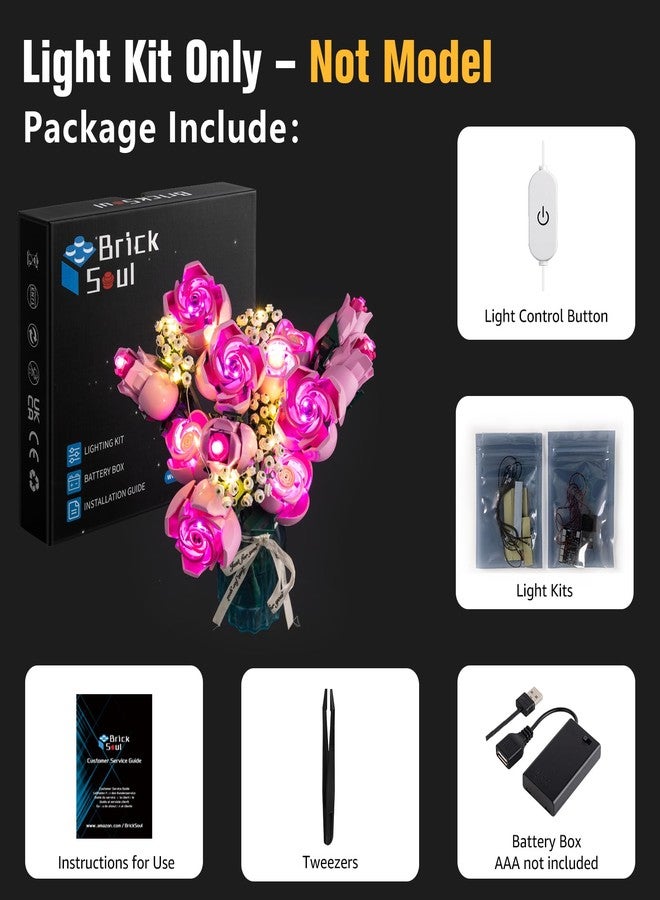 BrickSoul Light Up Kit Compatible with Lego Bouquet of Pink Roses 10374 Building Set, Upgrade Wired Dimmable Lighting Accessories, Not Included 10374 Model - Image 2