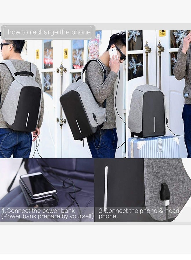 بريمو بلس حقيبة ظهر مقاومة للسرقة مع فتحة لمنفذ شحن USB خارجية رمادي - Image 5