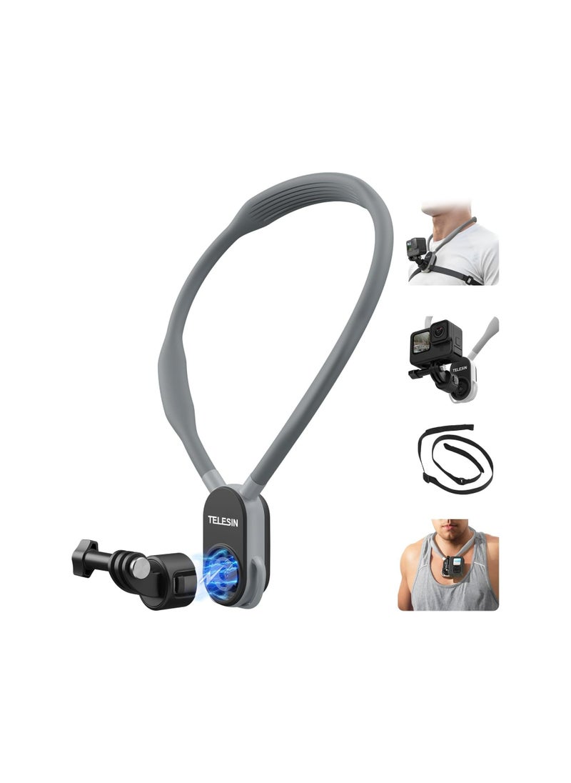TELESIN - TELESIN S2 Plus Neck Mount Magnetic Quick Release with Fixing Chest Strap, Necklace Lanyard Strap Holder for GoPro 12 11 10 9 8 Max Insta360 X3 X4 GO3 Ace Pro DJI Action 3 4 Osmo Pocket 3 Accessories - Image 1