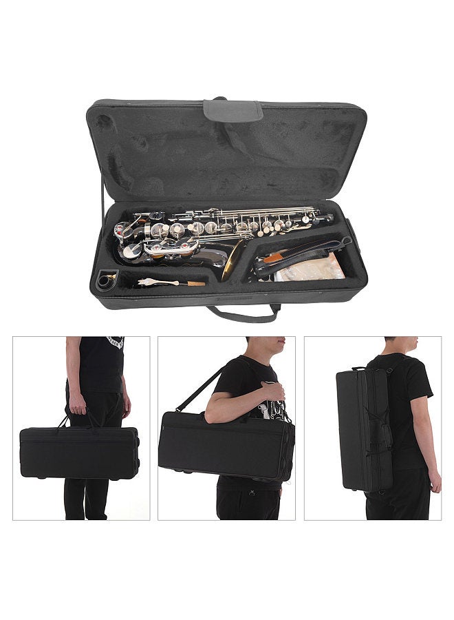 Generic Black Eb Alto Saxophone Sax Brass Body White Shell Keys Woodwind Instrument with Carry Case Gloves Cleaning Cloth Brush Sax Neck - Image 4