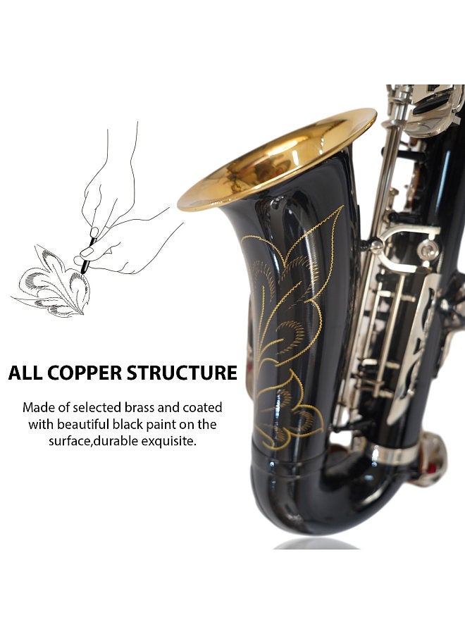 Generic Black Eb Alto Saxophone Sax Brass Body White Shell Keys Woodwind Instrument with Carry Case Gloves Cleaning Cloth Brush Sax Neck - Image 3