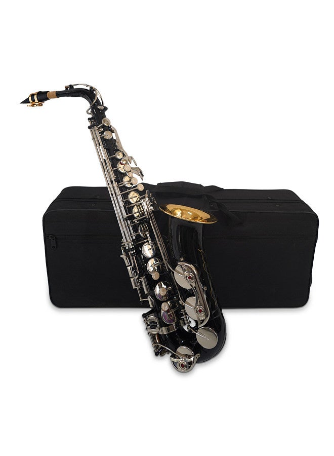 Generic Black Eb Alto Saxophone Sax Brass Body White Shell Keys Woodwind Instrument with Carry Case Gloves Cleaning Cloth Brush Sax Neck - Image 1