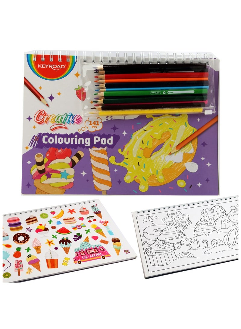 Keyroad Coloring set Wooden Pencils 12 Colors + Sketch Drawing + Stickers