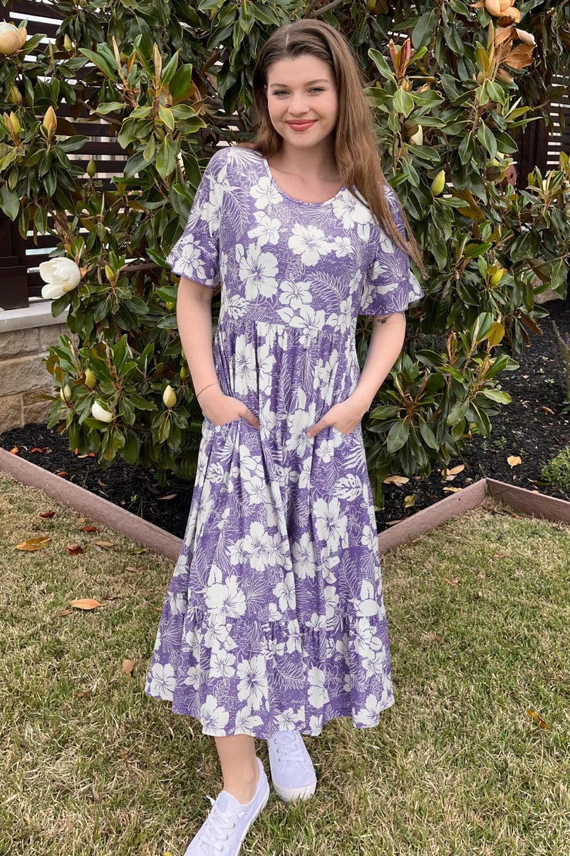 STYLEWORD Women's Summer 2025 Casual Short Sleeve Tiered Flowy Spring Dress Long Midi Beach Sundress Vacation Outfits(Floral15,L) - Image 4