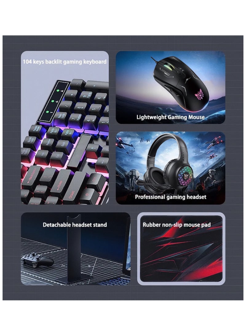 onikuma 5 In 1 RGB Magic Light Effect Wired Keyboard Mouse Headset Mousepad and Headphones Stand 5 Pieces Value Combo Set For PC Gamer - Image 3