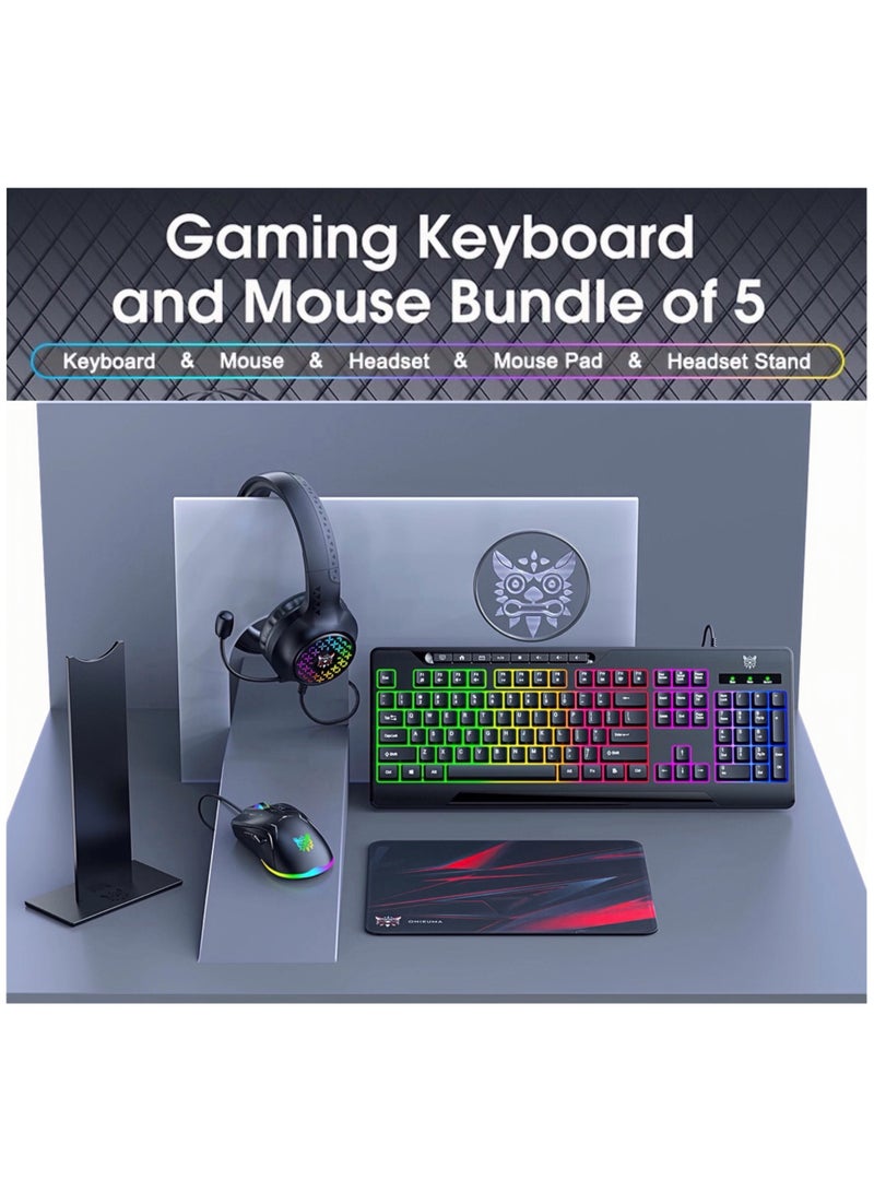 onikuma 5 In 1 RGB Magic Light Effect Wired Keyboard Mouse Headset Mousepad and Headphones Stand 5 Pieces Value Combo Set For PC Gamer - Image 4