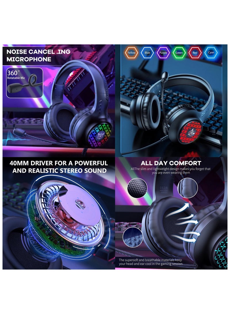 onikuma 5 In 1 RGB Magic Light Effect Wired Keyboard Mouse Headset Mousepad and Headphones Stand 5 Pieces Value Combo Set For PC Gamer - Image 5